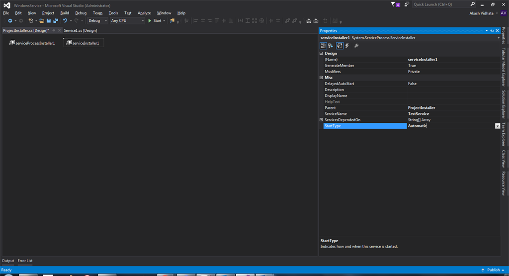 Change start type of windows service